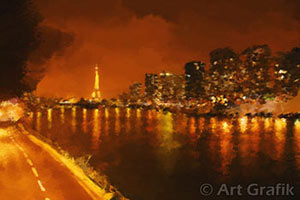 seine night reflections, eiffel tower painting