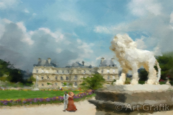A STROLL THROUGH LUXEMBOURG PARK, art canvas, painting, limited edition, signed