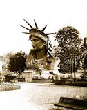 paris photos, Head of Statue of Liberty on display in park in Paris.