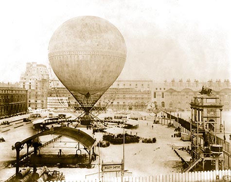 Henri Giffard, hydrogen-filled, steam powered airship, injector, 1852, Grand Balloon, Tuillerie Gardens, , paris