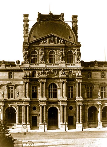 Pavillon Denon, glass pyramid, entrance, Louvre Museum, Edouard Baldus, , paris