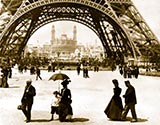old photos of paris, Looking through Eiffel Tower to the Trocadero and Colonial Section, Exposition 1900, Paris, France