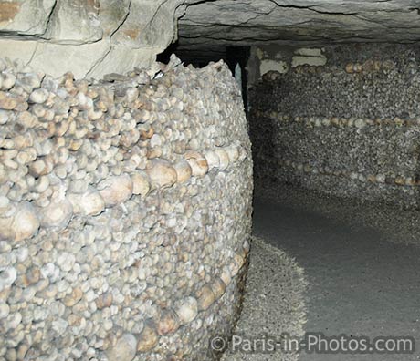 Paris catacombs, tunnels, passageways, ossuary, skulls, bones