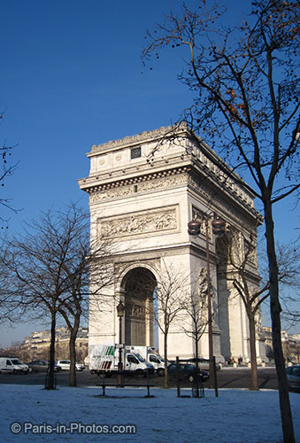 paris in snow, champs elysees, paris winter, arc de triumph